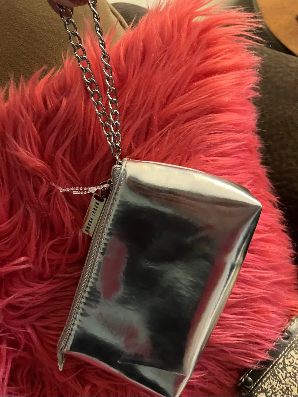 Bobbi Brown Silver Metallic Chain Wristlet Pouch